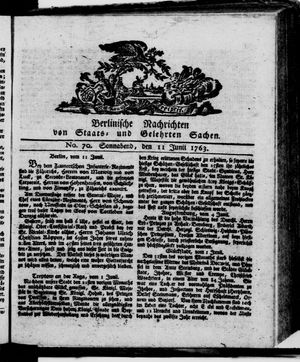 Berlinische Nachrichten von Staats- und gelehrten Sachen vom 11.06.1763