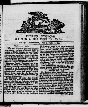 Berlinische Nachrichten von Staats- und gelehrten Sachen vom 09.07.1763