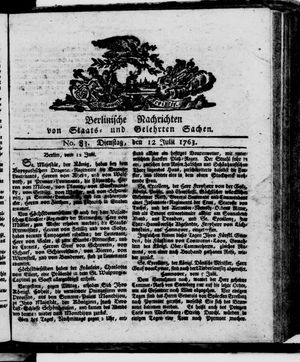 Berlinische Nachrichten von Staats- und gelehrten Sachen vom 12.07.1763