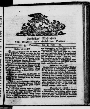 Berlinische Nachrichten von Staats- und gelehrten Sachen vom 21.07.1763