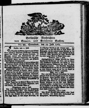 Berlinische Nachrichten von Staats- und gelehrten Sachen vom 23.07.1763