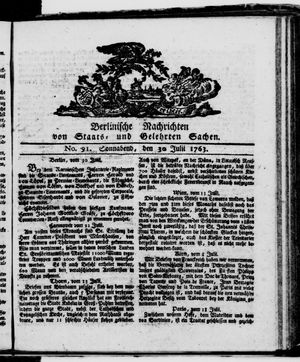 Berlinische Nachrichten von Staats- und gelehrten Sachen vom 30.07.1763