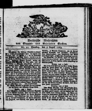 Berlinische Nachrichten von Staats- und gelehrten Sachen vom 02.08.1763