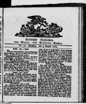 Berlinische Nachrichten von Staats- und gelehrten Sachen vom 09.08.1763