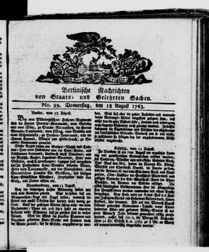 Berlinische Nachrichten von Staats- und gelehrten Sachen vom 18.08.1763