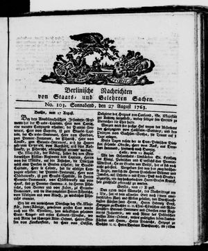 Berlinische Nachrichten von Staats- und gelehrten Sachen vom 27.08.1763