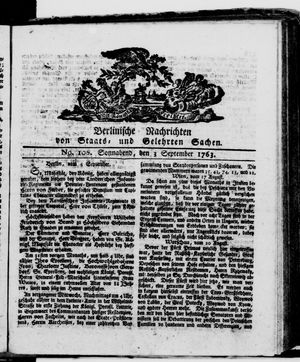 Berlinische Nachrichten von Staats- und gelehrten Sachen vom 03.09.1763