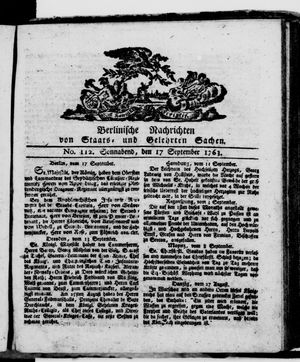 Berlinische Nachrichten von Staats- und gelehrten Sachen vom 17.09.1763