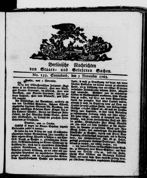 Berlinische Nachrichten von Staats- und gelehrten Sachen vom 05.11.1763