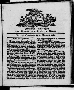 Berlinische Nachrichten von Staats- und gelehrten Sachen vom 19.11.1763