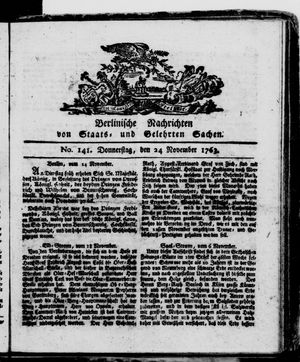 Berlinische Nachrichten von Staats- und gelehrten Sachen vom 24.11.1763