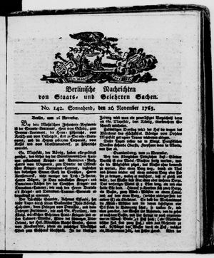 Berlinische Nachrichten von Staats- und gelehrten Sachen vom 26.11.1763