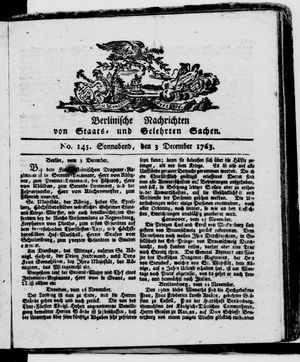 Berlinische Nachrichten von Staats- und gelehrten Sachen vom 03.12.1763