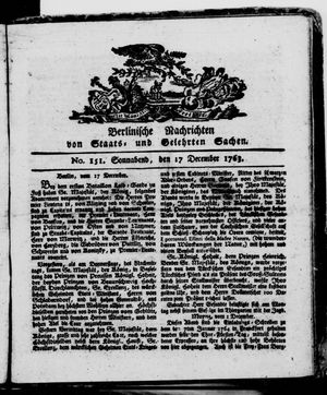 Berlinische Nachrichten von Staats- und gelehrten Sachen vom 17.12.1763