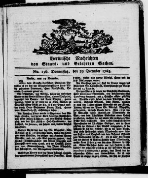Berlinische Nachrichten von Staats- und gelehrten Sachen vom 29.12.1763