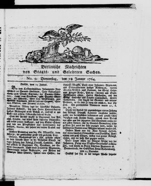 Berlinische Nachrichten von Staats- und gelehrten Sachen vom 12.01.1764