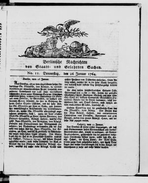 Berlinische Nachrichten von Staats- und gelehrten Sachen vom 26.01.1764