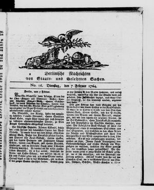 Berlinische Nachrichten von Staats- und gelehrten Sachen vom 07.02.1764