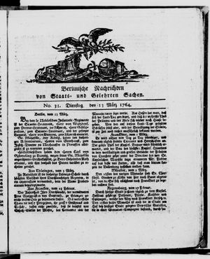 Berlinische Nachrichten von Staats- und gelehrten Sachen vom 13.03.1764
