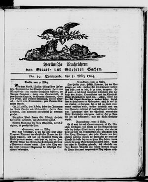 Berlinische Nachrichten von Staats- und gelehrten Sachen vom 31.03.1764