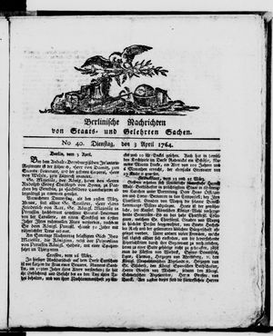 Berlinische Nachrichten von Staats- und gelehrten Sachen vom 03.04.1764
