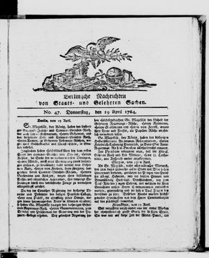 Berlinische Nachrichten von Staats- und gelehrten Sachen vom 19.04.1764