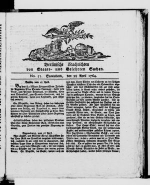 Berlinische Nachrichten von Staats- und gelehrten Sachen vom 28.04.1764
