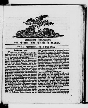 Berlinische Nachrichten von Staats- und gelehrten Sachen vom 05.05.1764