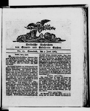 Berlinische Nachrichten von Staats- und gelehrten Sachen vom 09.06.1764
