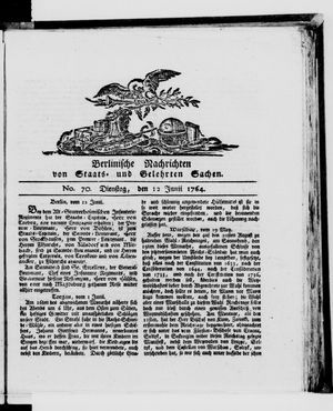 Berlinische Nachrichten von Staats- und gelehrten Sachen vom 12.06.1764