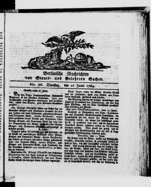 Berlinische Nachrichten von Staats- und gelehrten Sachen vom 26.06.1764