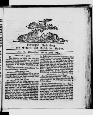 Berlinische Nachrichten von Staats- und gelehrten Sachen vom 28.06.1764