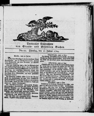 Berlinische Nachrichten von Staats- und gelehrten Sachen vom 10.07.1764