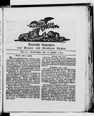 Berlinische Nachrichten von Staats- und gelehrten Sachen vom 12.07.1764