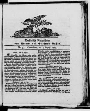 Berlinische Nachrichten von Staats- und gelehrten Sachen vom 04.08.1764