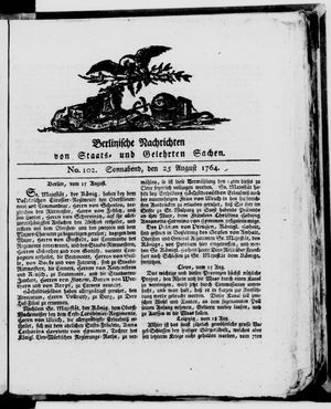 Berlinische Nachrichten von Staats- und gelehrten Sachen vom 25.08.1764