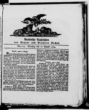 Berlinische Nachrichten von Staats- und gelehrten Sachen vom 28.08.1764