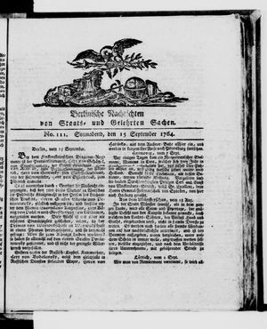 Berlinische Nachrichten von Staats- und gelehrten Sachen vom 15.09.1764