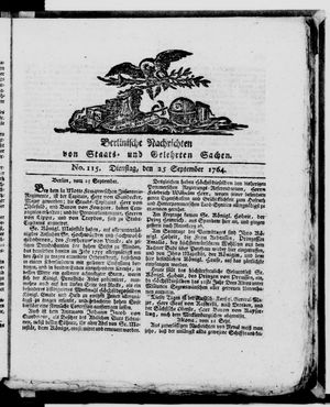 Berlinische Nachrichten von Staats- und gelehrten Sachen vom 25.09.1764