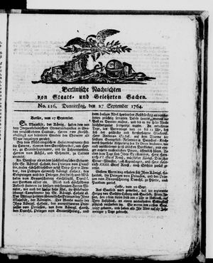 Berlinische Nachrichten von Staats- und gelehrten Sachen vom 27.09.1764