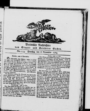 Berlinische Nachrichten von Staats- und gelehrten Sachen vom 06.11.1764