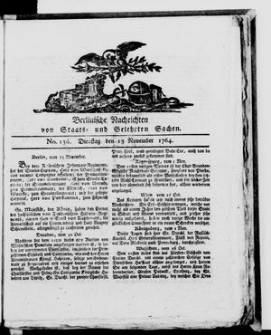 Berlinische Nachrichten von Staats- und gelehrten Sachen vom 13.11.1764