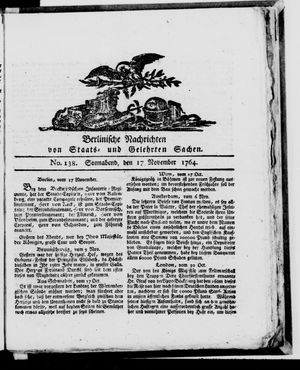 Berlinische Nachrichten von Staats- und gelehrten Sachen vom 17.11.1764