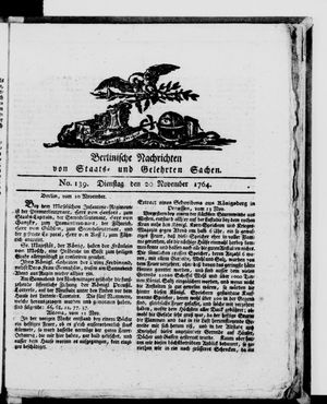 Berlinische Nachrichten von Staats- und gelehrten Sachen vom 20.11.1764