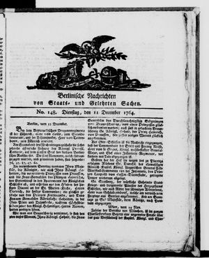 Berlinische Nachrichten von Staats- und gelehrten Sachen vom 11.12.1764