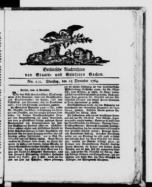 Berlinische Nachrichten von Staats- und gelehrten Sachen vom 18.12.1764