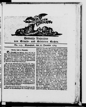 Berlinische Nachrichten von Staats- und gelehrten Sachen vom 22.12.1764