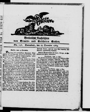 Berlinische Nachrichten von Staats- und gelehrten Sachen vom 29.12.1764
