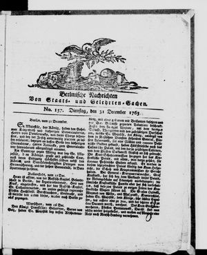 Berlinische Nachrichten von Staats- und gelehrten Sachen vom 31.12.1764