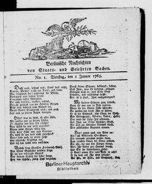 Berlinische Nachrichten von Staats- und gelehrten Sachen vom 01.01.1765